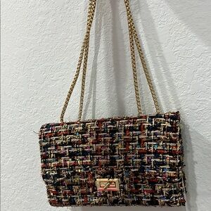Multicolor Tweed Chain Shoulder Bag